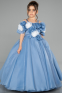 Long Blue Satin Kid Wedding Dress ABG182