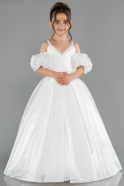 Long White Satin Kid Wedding Dress ABG185