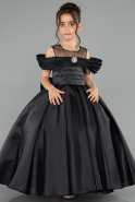 Long Black Satin Kid Wedding Dress ABG176