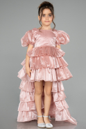 Front Short Back Long Powder Color Satin Girl Dress ABO131