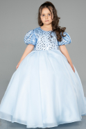 Blue Long Satin Kid Wedding Dress ABG174