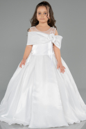 Long White Satin Kid Wedding Dress ABG172