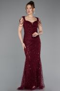 Long Burgundy Beaded Evening Dress ABU5914