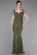 Long Olive Drab Beaded Evening Dress ABU5914