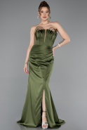 Long Olive Drab Satin Prom Gown ABU5923