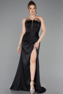 Long Black Satin Prom Gown ABU5923