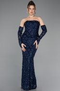 Long Navy Blue Scaly Evening Dress ABU5916