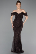Brown Long Beaded Evening Dress ABU5557