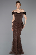 Brown Long Beaded Evening Dress ABU5616