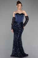 Long Navy Blue Scaly Plus Size Evening Gown ABU5928