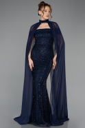 Long Navy Blue Beaded Evening Dress ABU5915