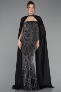 Black-Silver Long Beaded Evening Dress ABU5915