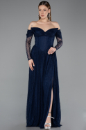 Long Navy Blue Dantelle Evening Dress ABU5945