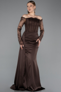 Long Brown Satin Mermaid Prom Dress ABU5949