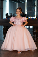 Long Salmon Satin Kid Wedding Dress ABG174