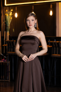 Long Brown Satin Evening Dress ABU5932
