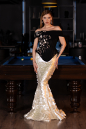 Long Black-White Scaly Haute Couture Dress ABU5952