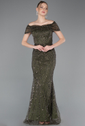 Long Olive Drab Beaded Formal Plus Size Dress ABU5936
