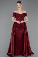 Long Burgundy Beaded Evening Dress ABU5400
