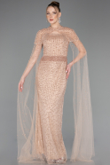 Beige Long Beaded Evening Dress ABU5483