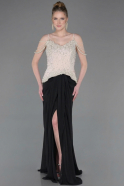 Long Black-Beige Chiffon Evening Dress ABU5753