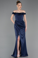 Long Navy Blue Satin Evening Dress ABU5976
