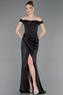 Long Black Satin Evening Dress ABU5976