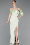 Mint Off Shoulder Satin Drape Slit Evening Gown ABU4024