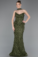Long Olive Drab Scaly Mermaid Evening Gown ABU5982