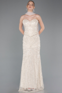 Long Beige Beaded Evening Dress ABU5983
