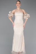 Beige Long Beaded Evening Dress ABU4616