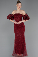Burgundy Long Beaded Evening Dress ABU4616