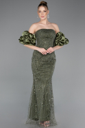 Olive Drab Long Beaded Evening Dress ABU4616