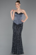 Long Anthracite Scaly Evening Dress ABU5978