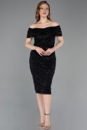 Midi Black Beaded Party Dress ABK2592