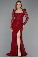 Burgundy Long Dantelle Evening Dress ABU5604