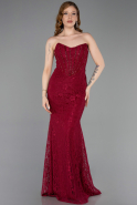 Burgundy Long Dantelle Evening Dress ABU5734