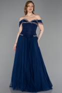 Long Navy Blue Dantelle Evening Dress ABU5996