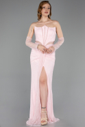 Powder Color Long Dantelle Evening Dress ABU5736