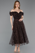 Midi Dark Brown Beaded Party Dress ABK2594