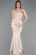 Long Beige Satin Evening Dress ABU6000