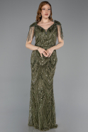 Long Olive Drab Beaded Evening Dress ABU5959
