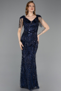 Long Navy Blue Beaded Evening Dress ABU5959