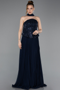 Long Navy Blue Chiffon Evening Dress ABU6011