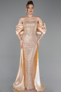 Gold Long Beaded Evening Dress ABU5234