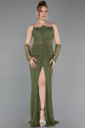 Olive Drab Long Dantelle Evening Dress ABU5736