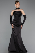 Long Black Satin Evening Dress ABU5944