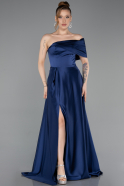 Long Navy Blue Satin Evening Dress ABU6019