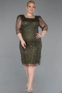Midi Olive Drab Beaded Plus Size Cocktail Dress ABK2580