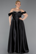 Long Black Satin Plus Size Evening Gown ABU5726